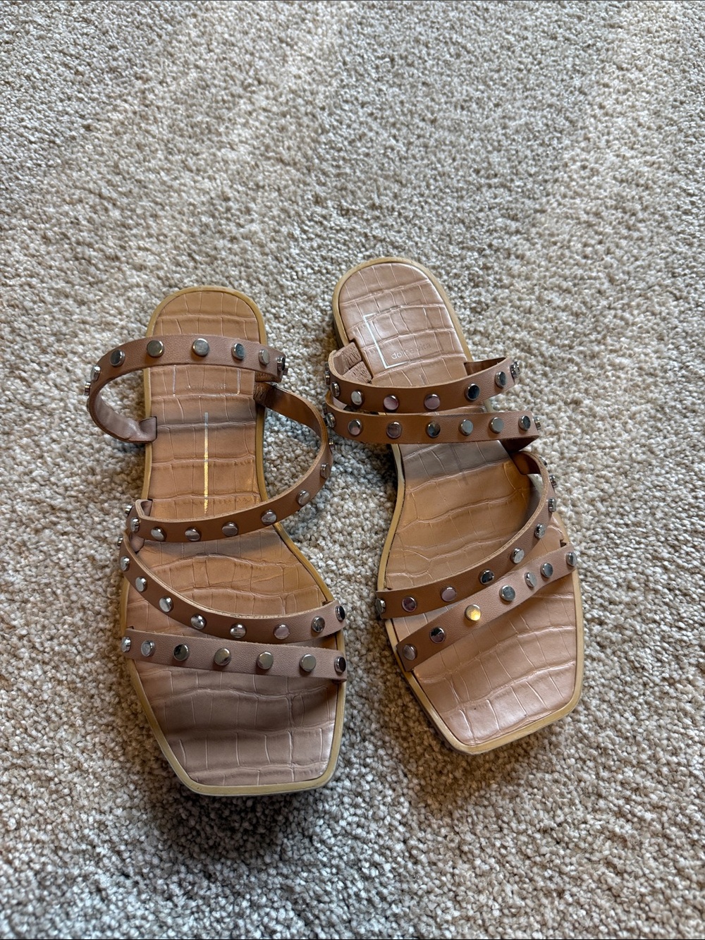 Dolce Vita Brown Studded Croc-Embossed Slide Sandals